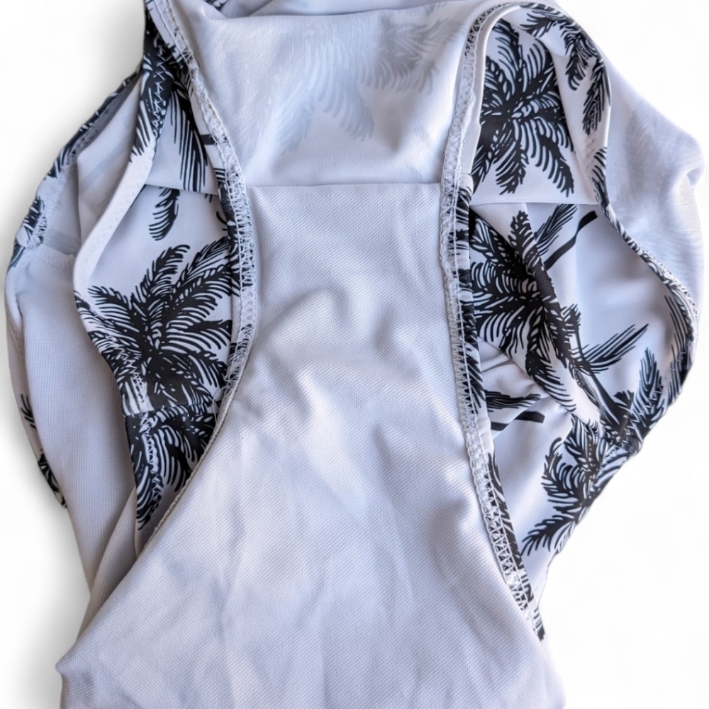 White and Black Palm Tree Print Women's Bathing Suit Swim Suit Bottoms - Picture 4 of 6